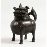 A SMALL MING BRONZE DRAGON CENSER. 4ins high.