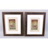 TWO 20TH CENTURY INDIAN MINIATURE PAINTINGS, figures and elephants, image 20cm x 12cm, framed and