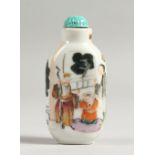 A CHINESE PORCELAIN SNUFF BOTTLE AND STOPPER painted with figures.