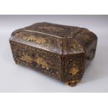 A 19TH CENTURY PAPIER MACHE LACQUER AND GILDED CHINESE EXPORT WORKBOX, with compartmented