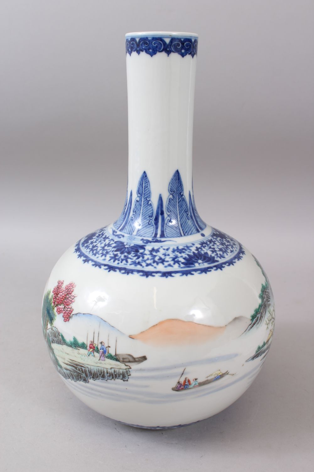 A LARGE 19TH-20TH CENTURY CHINESE BOTTLE VASE painted with a continuous scene of a lake view, - Image 3 of 12