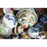 A BOX OF TWENTY 18TH AND 19TH CENTURY BLUE AND WHITE VASE LIDS.