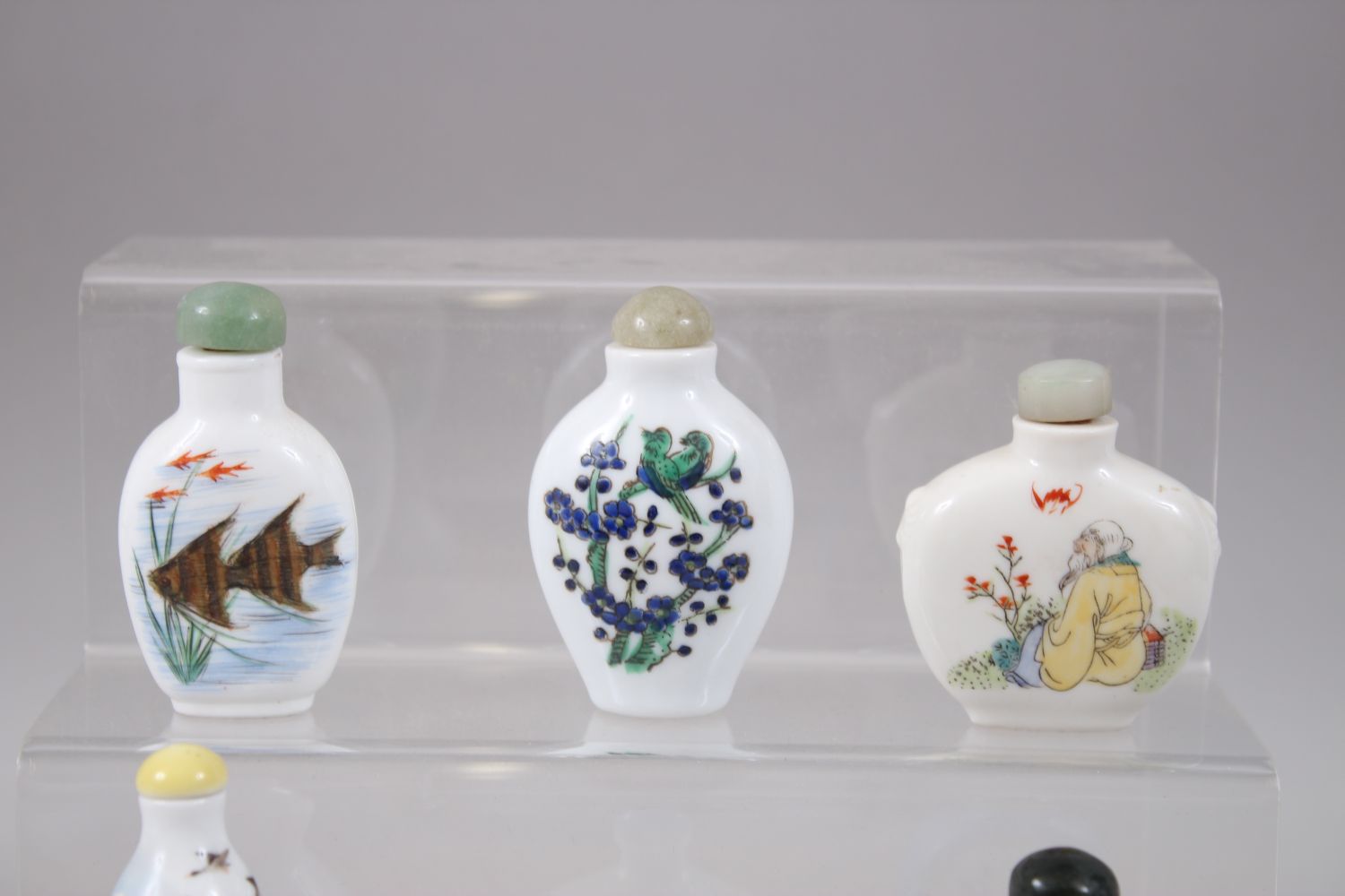 A MIXED LOT OF NINE 20TH CENTURY PORCELAIN SNUFF BOTTLES, consisting of some famille rose painted - Image 2 of 9