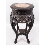 A GOOD 19TH CENTURY CHINESE HARDWOOD & MARBLE TOP PLATER / STAND, the top inset with marble, the