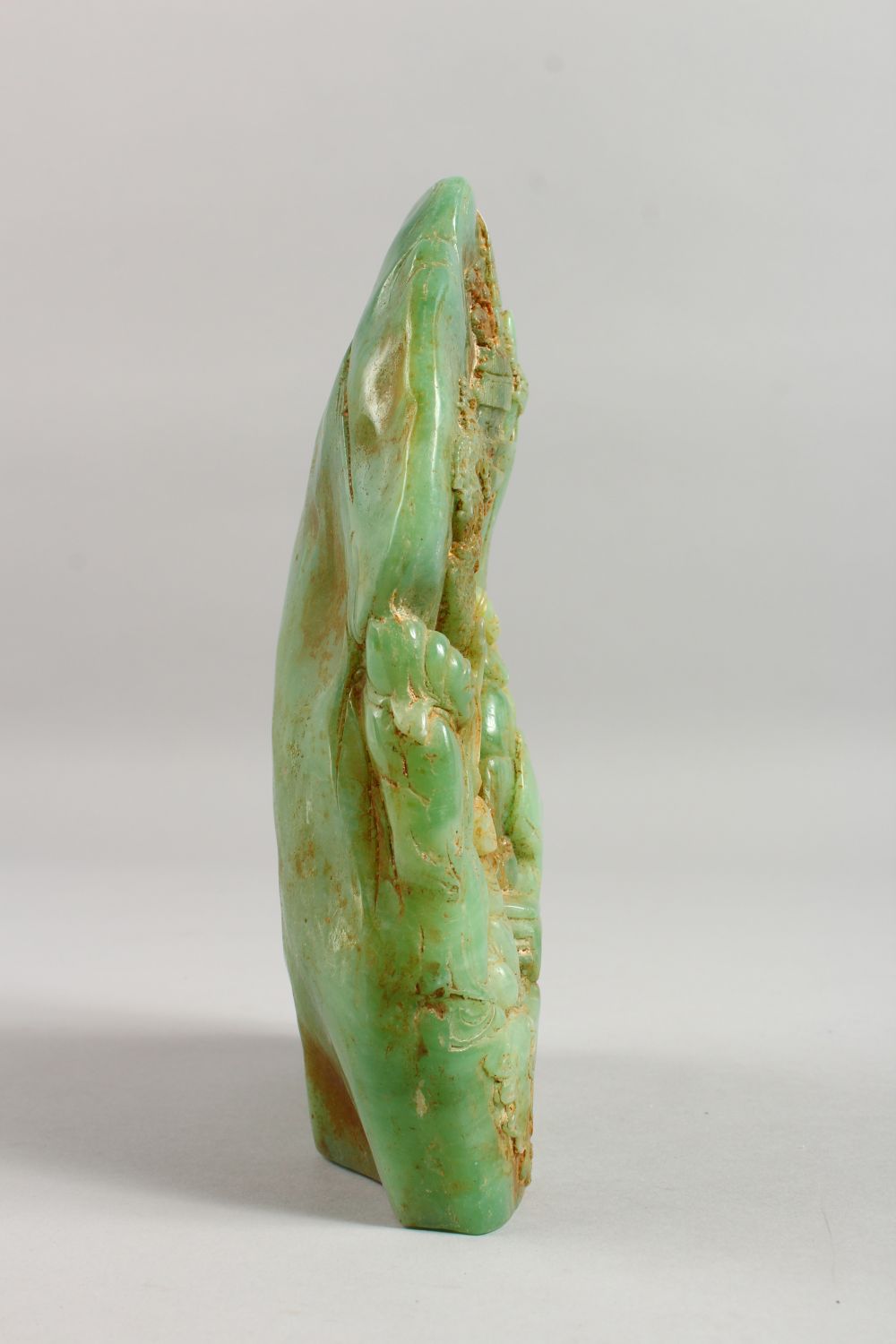 A CARVED GREEN STONE GROUP with four figures. 8.5ins high. - Image 7 of 8