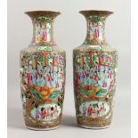 A LARGE PAIR OF CANTON VASES with an allover pattern of figures, flowers, birds and insects (one