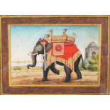 A FINE FRAMED AND GLAZED INDIAN PICTURE OF AN ELEPHANT. 4.5ins x 6.5ins.