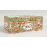 A GOOD CANTON RECTANGULAR BOX AND COVER with two division interior. 7.75ins long.