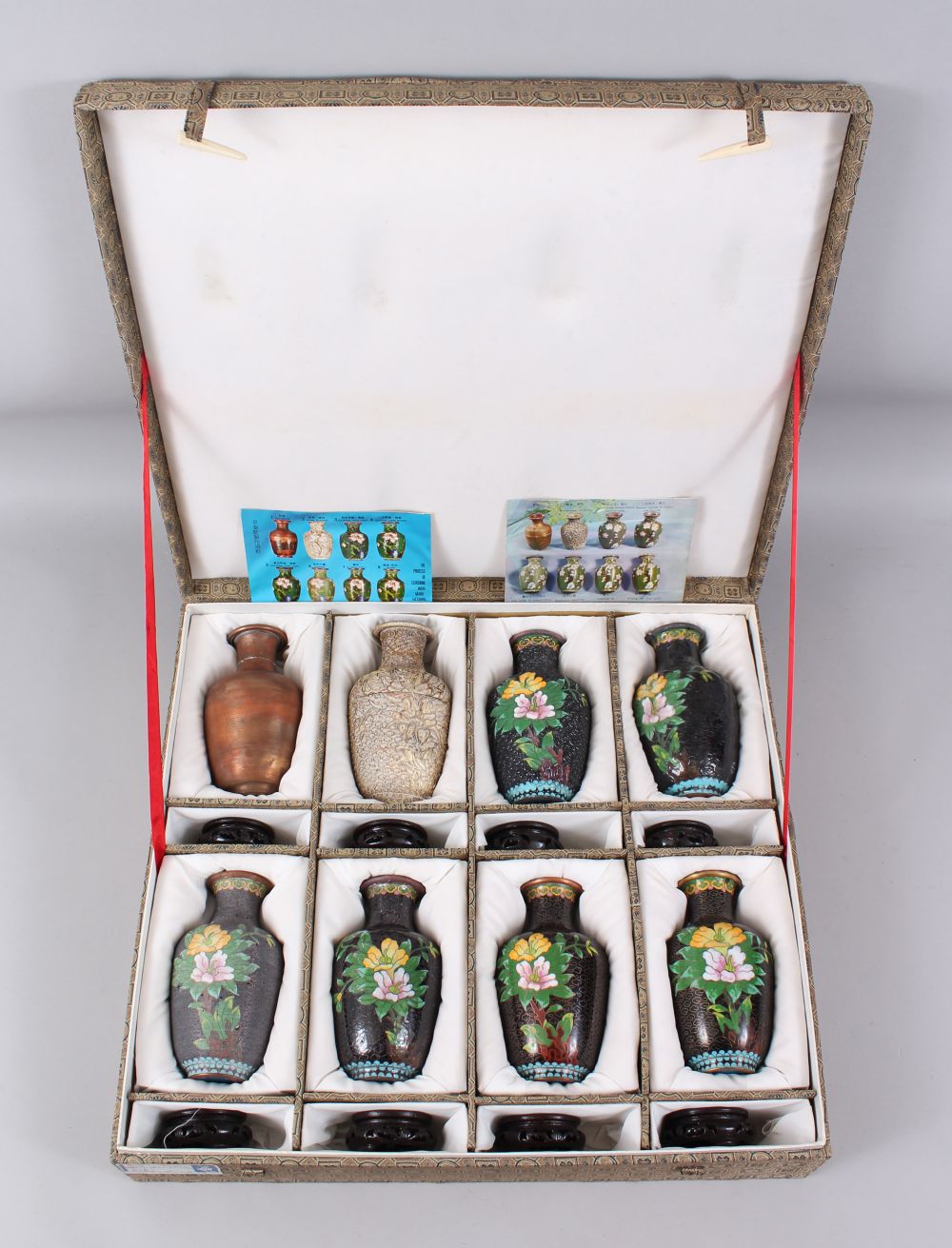 A GOOD 20TH CENTURY CHINESE CLOISONNE VASE SET, this kit showing the individual stages that