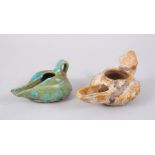 TWO 12TH-13TH CENTURY PERSIAN SELJUK POTTERY OIL LAMPS.