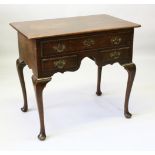 AN 18TH CENTURY STYLE OAK LOWBOY, EARLY 20TH CENTURY, with one long drawer and two short drawers, on