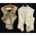 ANTIQUE SILK AND LACE WAISTCOAT, with gold coloured buttons, hook and eye fastening and another silk