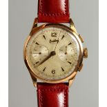 A GENTLEMAN'S 18CT GOLD BREITLING WRISTWATCH, with leather strap, No. 767413.
