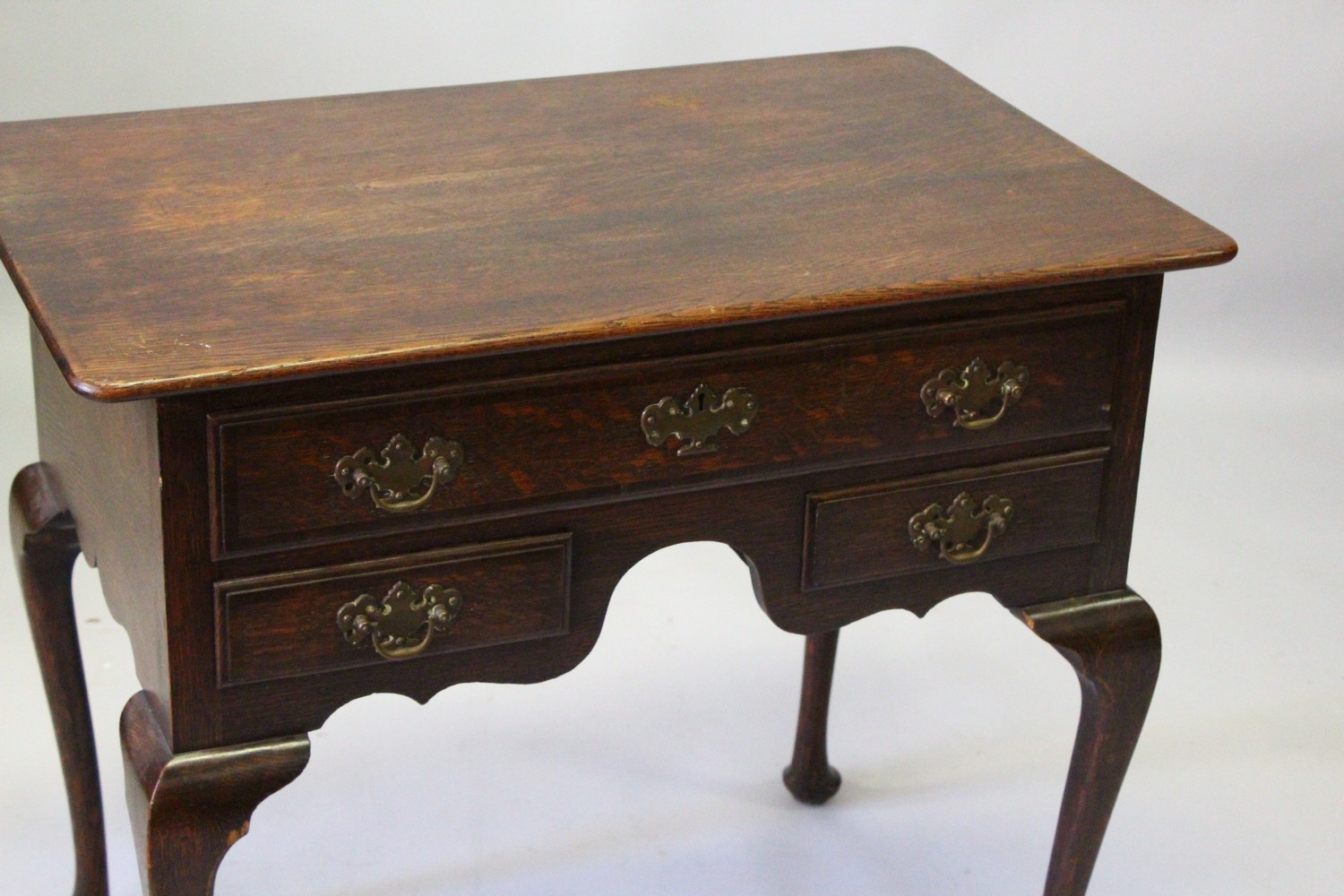 AN 18TH CENTURY STYLE OAK LOWBOY, EARLY 20TH CENTURY, with one long drawer and two short drawers, on - Image 2 of 8