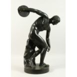 AFTER THE ANTIQUE A GOOD LARGE BRONZE MODEL OF THE DISCUS THROWER. 66cms high.