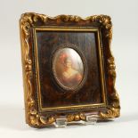 A GILT AND FAUX TORTOISESHELL FRAMED MINIATURE. 12.5cms x 11.5cms.