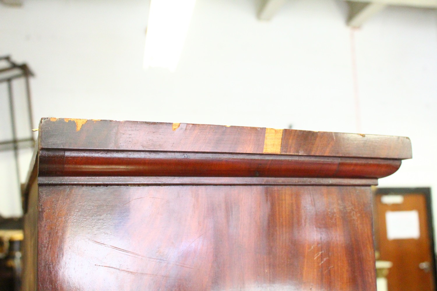 A 19TH CENTURY CONTINENTAL MAHOGANY CYLINDER BUREAU CABINET, the upper section with a central - Image 9 of 20