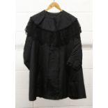 LATE VICTORIAN FIT AND FLARE BLACK MOURNING JACKET, fully lined with handmade lace collar.