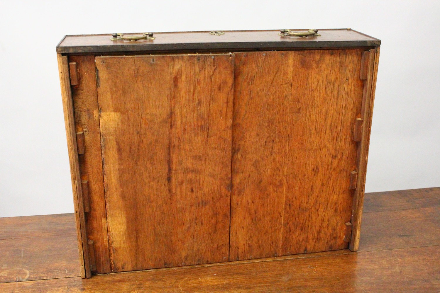 A 19TH CENTURY OAK COFFER BACK, with a plain plank top, triple panel front and two drawers, on - Image 9 of 11