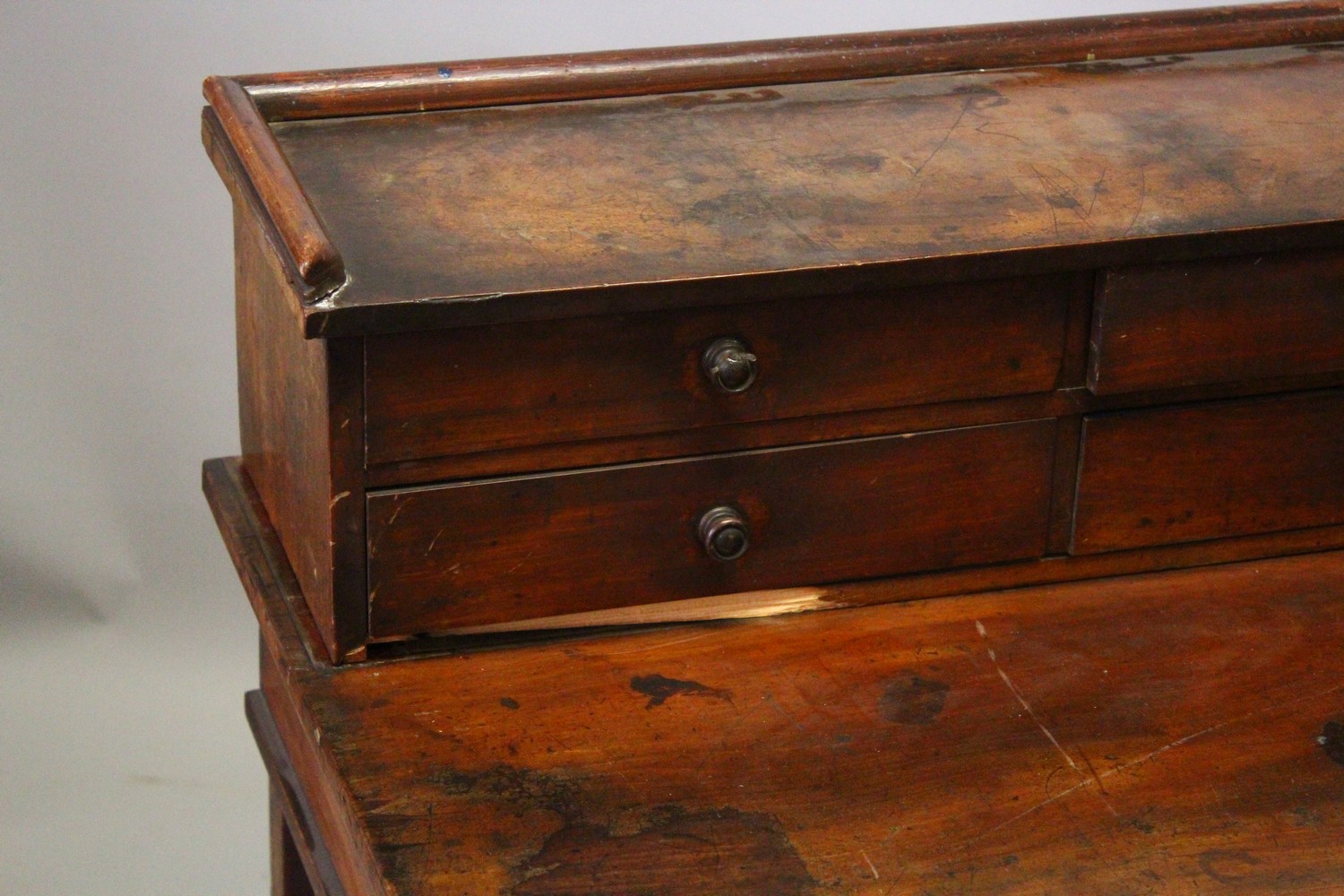 A 19TH CENTURY MAHOGANY SIDE TABLE, the upper section with six small drawers, the base with a long - Image 2 of 4