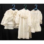 CHILD'S VICTORIAN LACE AND SILK CREAM CAPE with tie collar, Victorian cream silk dress and top.