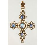 A CROSS PENDANT, with pearls and moonstones.
