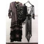 VINTAGE 1920'S BEADED OVER DRESS, waist fastening with beaded shawl and another day dress.