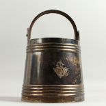 A LARGE RUSSIAN SILVER ICE PAIL, with swing handle and banded sides, approx. 32ozs. 28cms high.