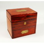 A GOOD GEORGE III MAHOGANY TRAVELLING MEDICINE CHEST, the rising top with engraved brass handle "