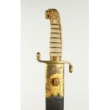 A 19TH CENTURY ROYAL NAVAL OFFICERS DIRK, with lion head pommel, wire bound shagreen grip, acorn