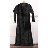 VICTORIAN/EDWARDIAN VELVET FULL LENGTH BLACK MOURNING COAT with handmade lace trim.