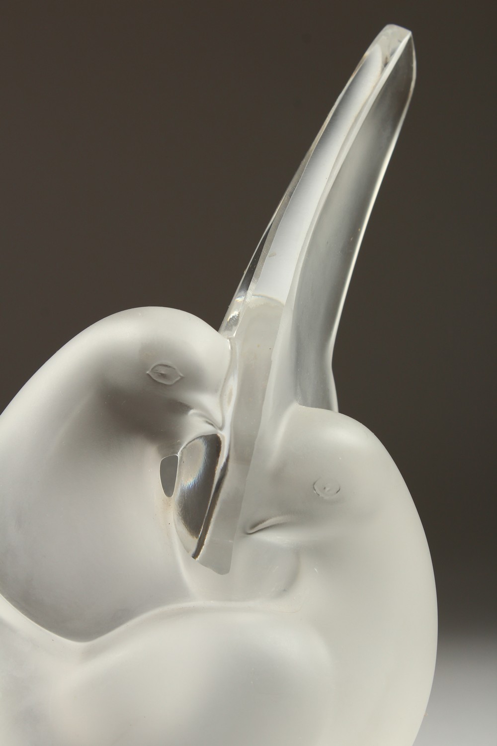 A LALIQUE FROSTED GLASS VASE "TWO ENTWINED DOVES". Etched R. Lalique, France. 8ins high. - Image 2 of 15