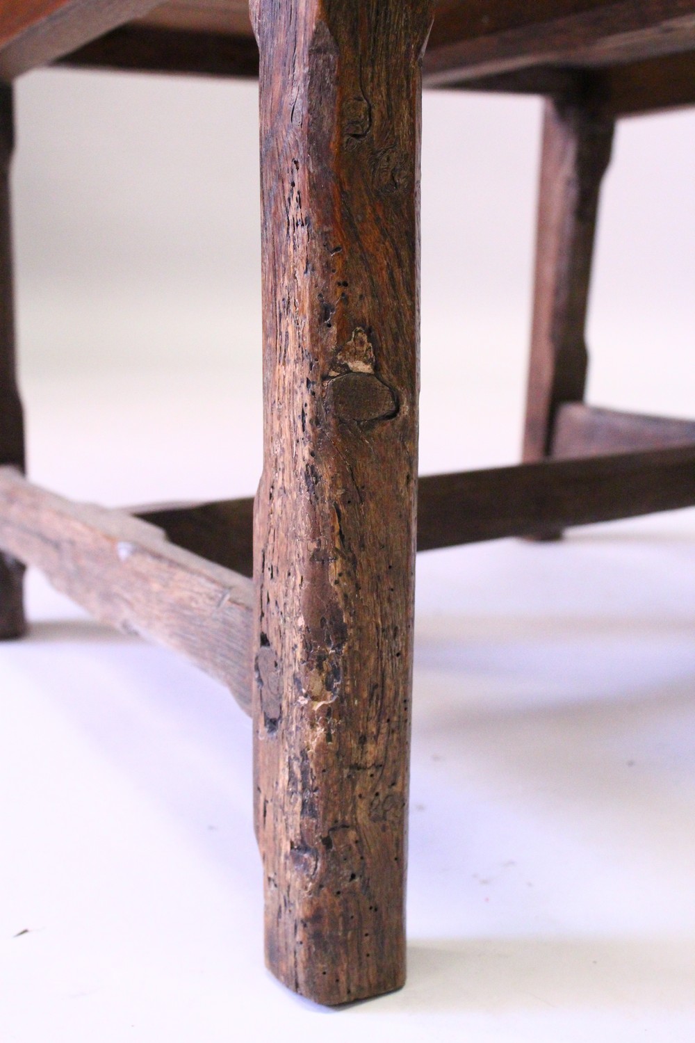 AN 18TH CENTURY AND LATER OAK GOTHIC ARMCHAIR, with pierced and carved cresting, tongue and groove - Image 9 of 9