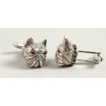 A PAIR OF FRENCH SILVER BULLDOG CUFFLINKS.