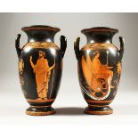 AFTER THE ANTIQUE, a pair of Greek style twin-handled vases, painted with figures, "Triptolemus on a