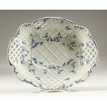 A RARE 18TH CENTURY WORCESTER BLUE AND WHITE PIERCED OVAL BASKET DISH, CIRCA. 1755. Provenance: