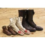 THREE PAIRS OF VICTORIAN/EDWARDIAN BOOTS, ladies Victorian silk boots with buttons, child's