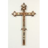 A SICILIAN CRUCIFIX, POSSIBLY 18TH CENTURY, carved wood with mother-of-pearl inlaid decoration.