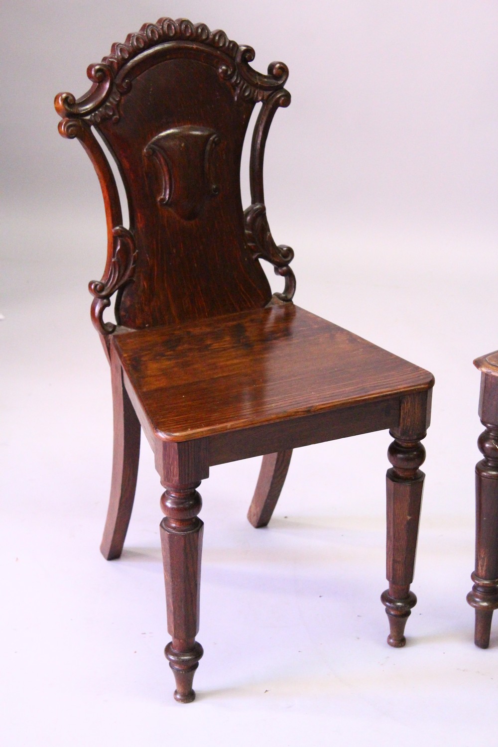 TWO VICTORIAN OAK HALL CHAIRS. - Image 2 of 5