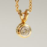 A 9CT GOLD AND DIAMOND PENDANT AND CHAIN.