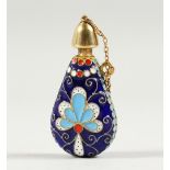 A RUSSIAN BLUE ENAMEL SCENT BOTTLE.