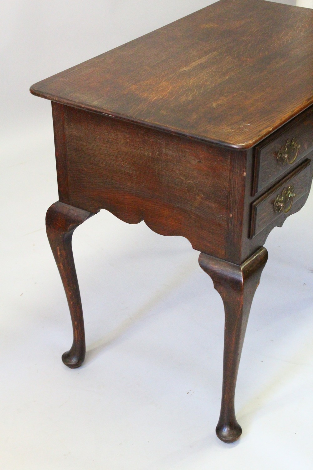 AN 18TH CENTURY STYLE OAK LOWBOY, EARLY 20TH CENTURY, with one long drawer and two short drawers, on - Image 3 of 8