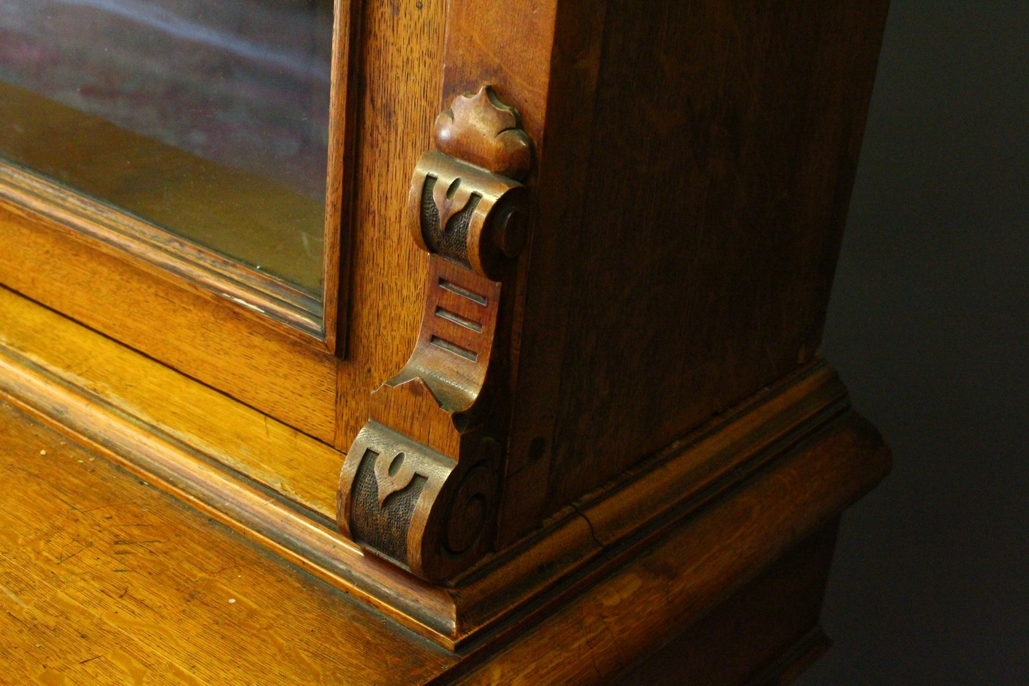A VICTORIAN OAK LIBRARY BOOKCASE, with a moulded cornice above four glazed doors enclosing - Image 14 of 17