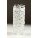 A LALIQUE VASE, heart shape with all-over moulded heart design, engraved Lalique, France. 15.5cms