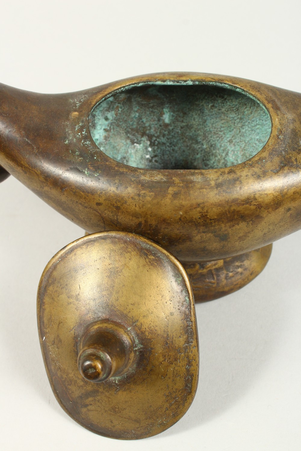 A BRONZE "ALADDINS LAMP" JUG. 28cms long. - Image 3 of 6