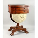A GOOD REGENCY ROSEWOOD WORK TABLE, Possibly GILLOW, the folding rectangular top with baize lined