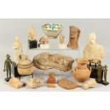 AN INTERESTING COLLECTION OF ANCIENT ARTEFACTS, to include terracotta vessels and statues, bronze