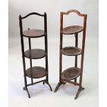 TWO MAHOGANY THREE-TIER FOLDING CAKE STANDS.