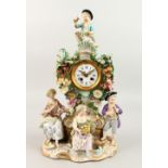 A SUPERB 19TH CENTURY MEISSEN PORCELAIN CASED CLOCK, with Paris movement by HY MARC, No. 58978,