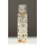 AN EDWARD VII CUT GLASS SCENT BOTTLE with engraved silver top, initialled R. Birmingham 1904. 8.5cms